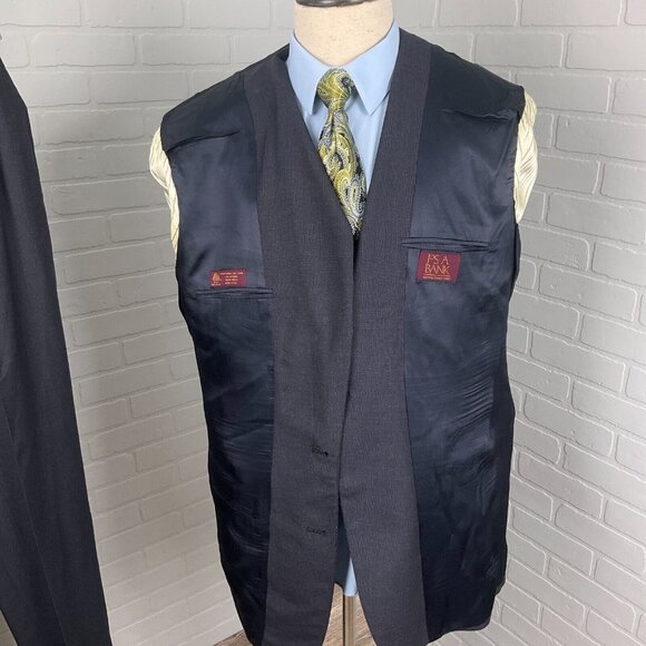 Jos A Bank Suit Men 42/34Wx31L Gray Prince Edward Plaid Wool Classic Career 2pc - Picture 6 of 16
